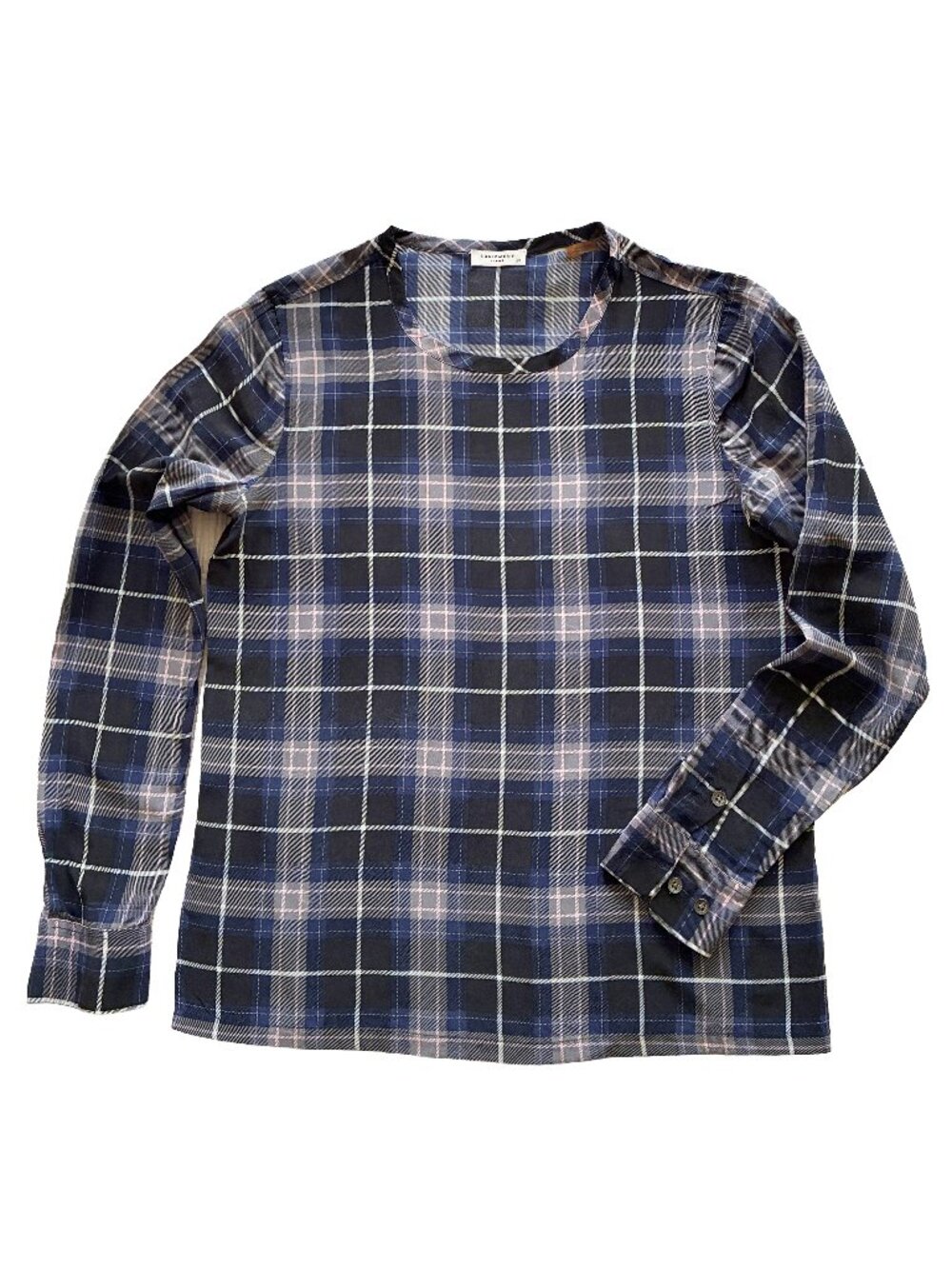 Silk Equipment Femme pull-on blouse, long sleeves, plaid print.